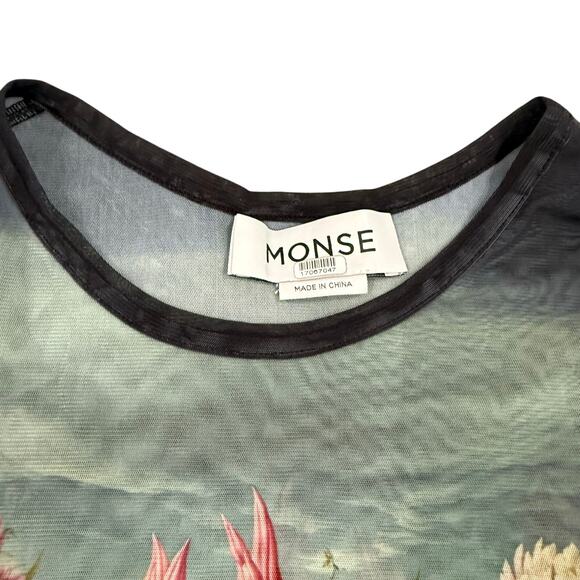 Monse Rose Printed Mesh Top in Multi, Size M - Picture 5 of 10